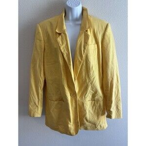 Adolfo Studio Women's Yellow Linen Blend Blazer - Double Breasted Jacket Sz 14